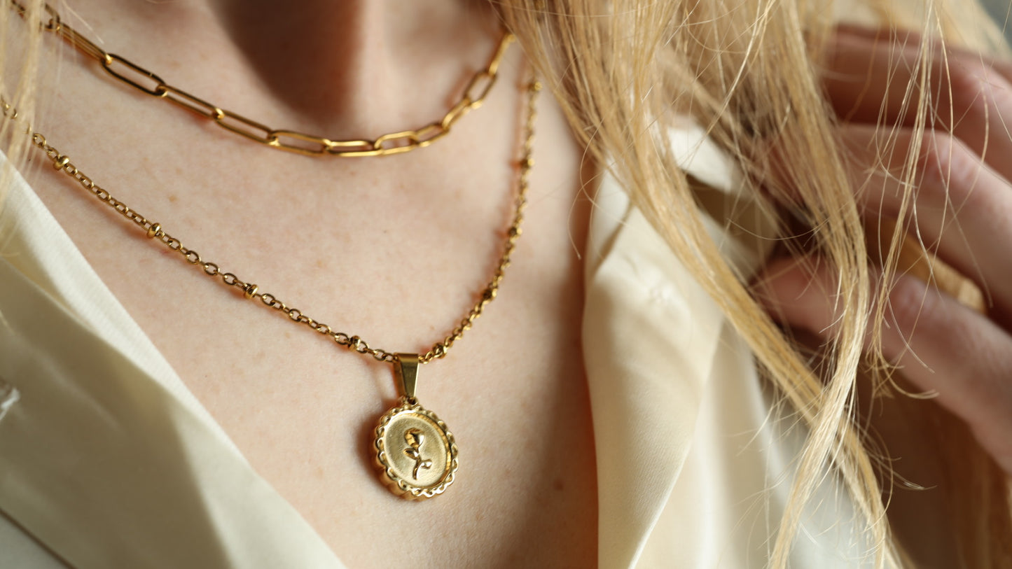 Vintage Rose Charm Necklace Stack