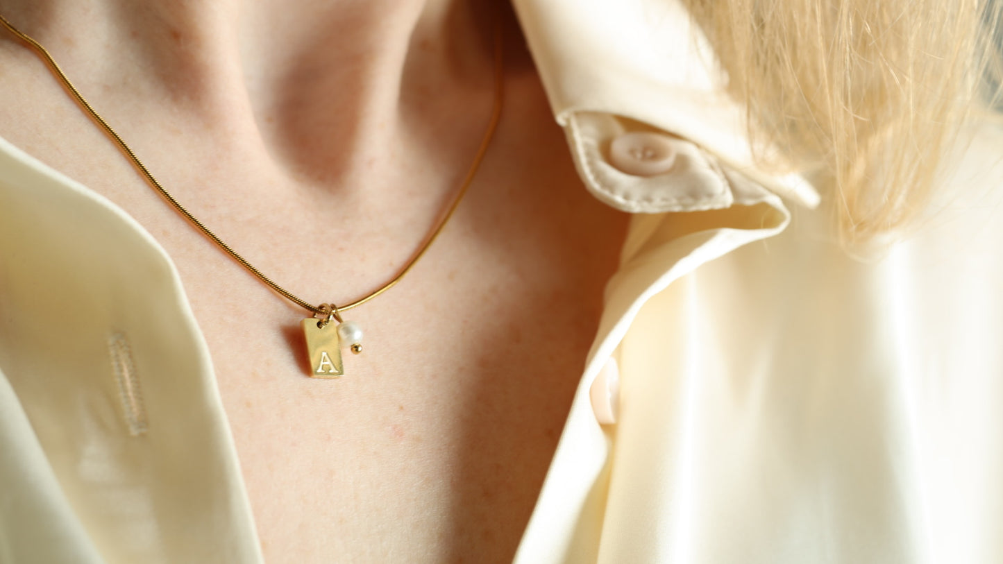 Pearl Initial Charm Necklace