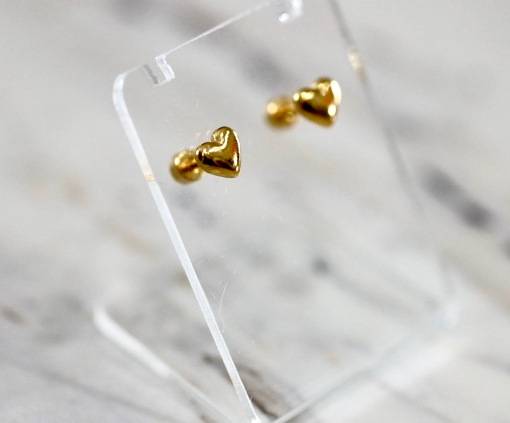 Luna Bubble Heart Studs - Gold Plated Stainless Steel
