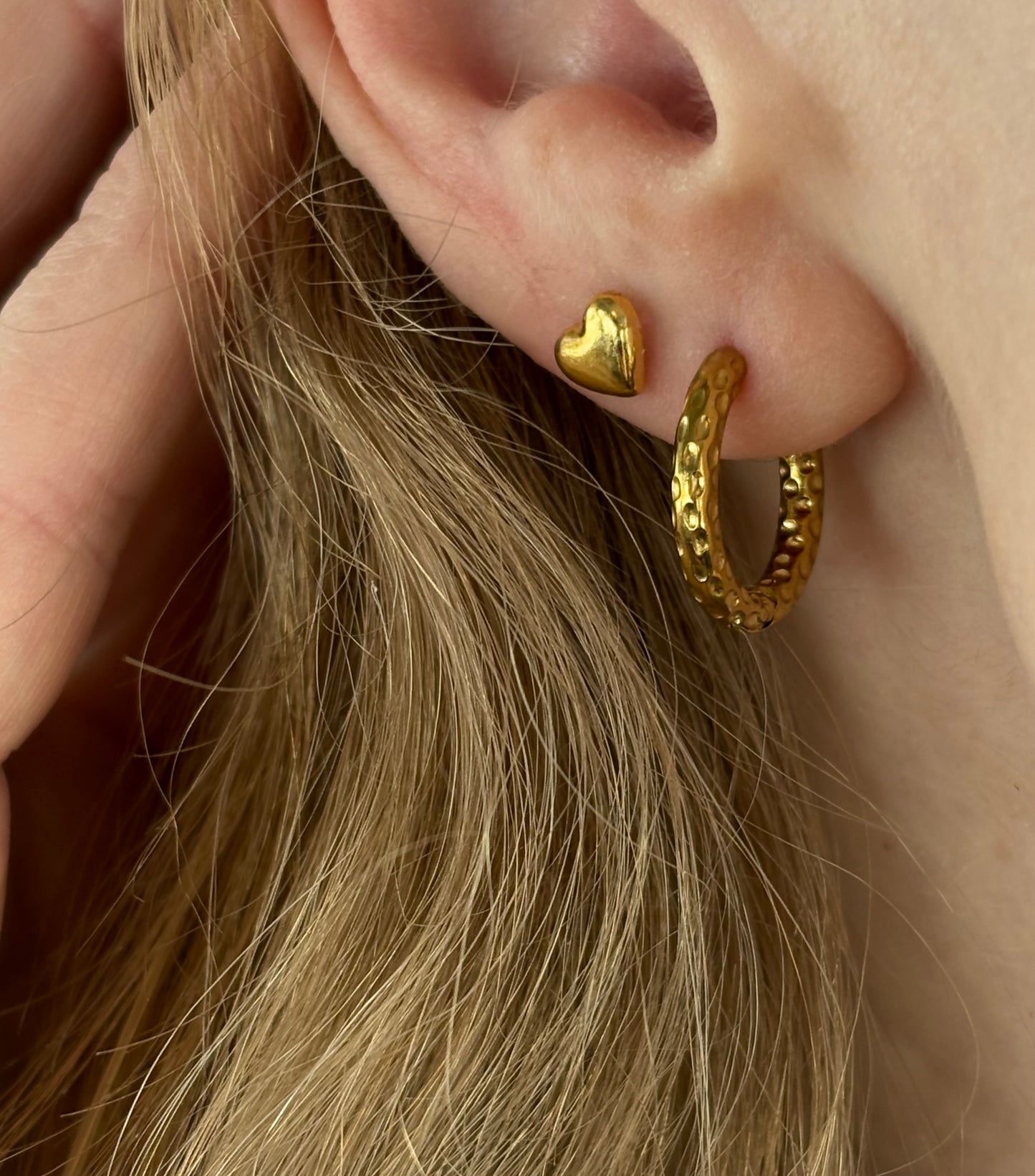 Luna Bubble Heart Studs - Gold Plated Stainless Steel
